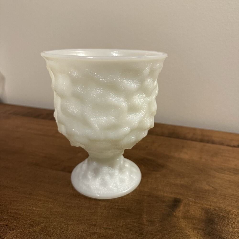 Vintage E O Brody White Milk Glass Crinkled Pedestal Planter Vase Textured